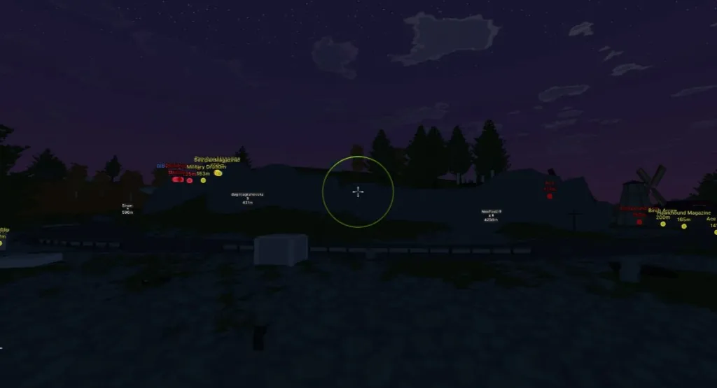 Night ESP overlay showing loot and player distance in Unturned
